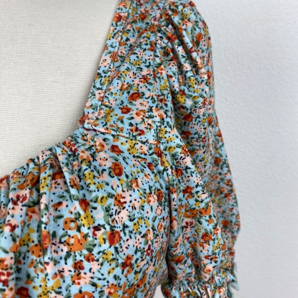 Shein Curve Floral Cropped Top 2XL Puff Sleeve Boho Peasant Country Farm Style - Picture 3 of 11